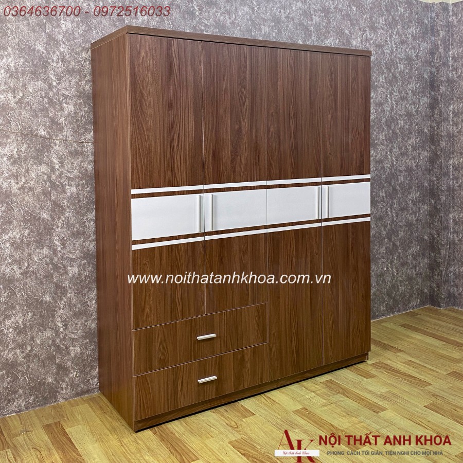 Tủ quần áo màu óc chó gỗ công nghiệp thiết kế đẹp hiện đại 